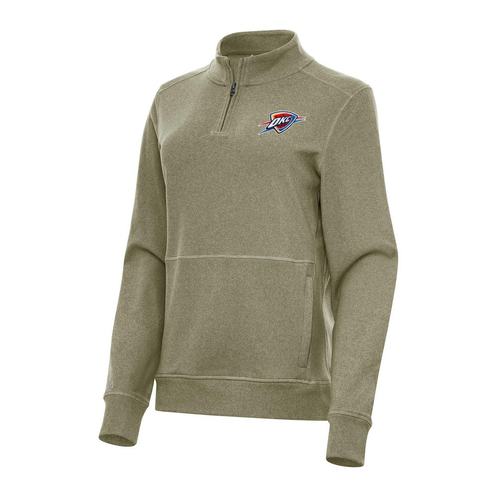 NBA - Oklahoma City Thunder Antigua Women's Crush Quarter-Zip Fleece Sweatshirt - Olive