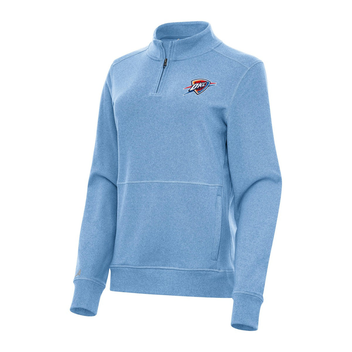 NBA - Oklahoma City Thunder Antigua Women's Crush Quarter-Zip Fleece Sweatshirt - Heather Powder Blue