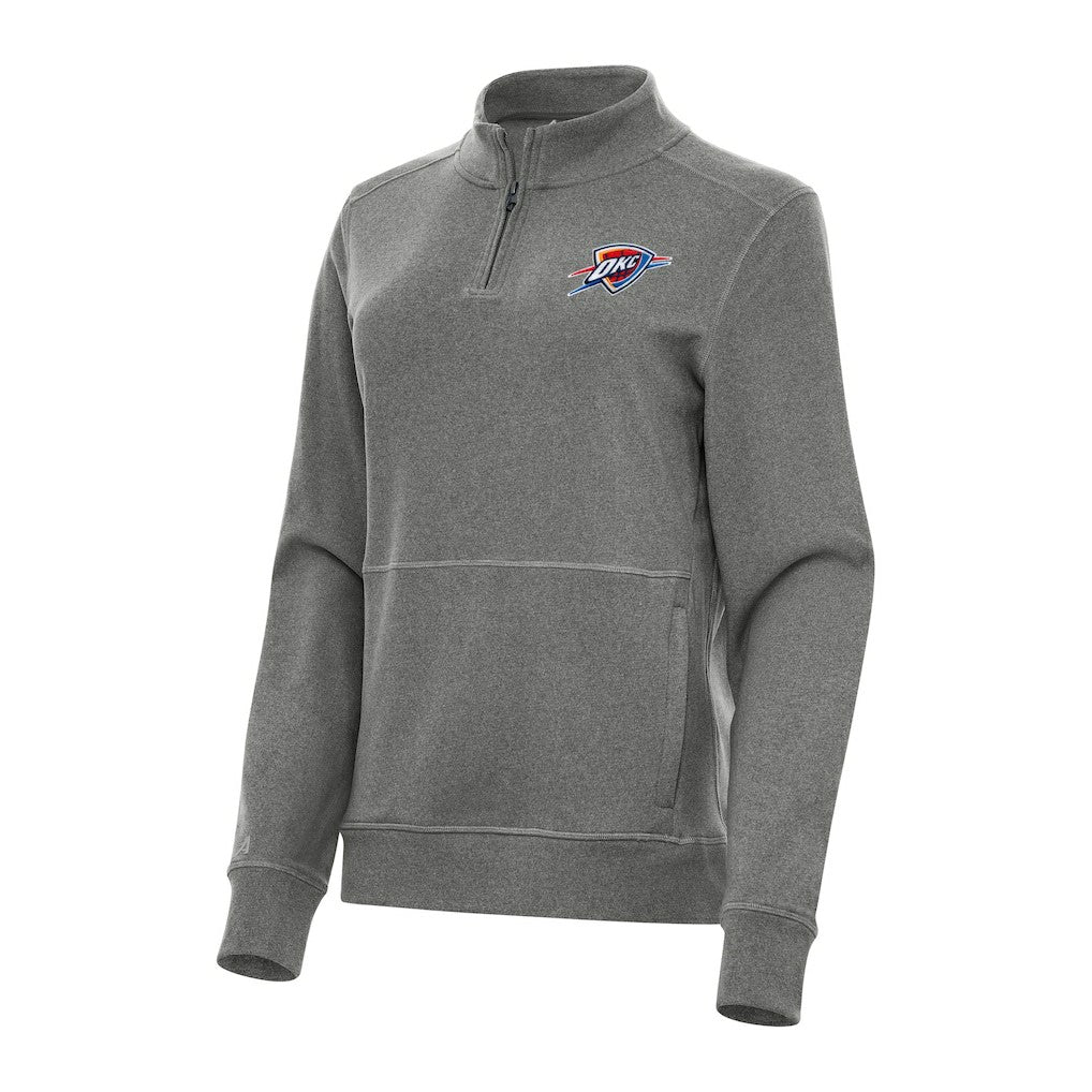 NBA - Oklahoma City Thunder Antigua Women's Crush Quarter-Zip Fleece Sweatshirt - Heather Black