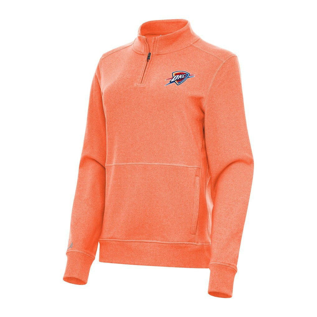 NBA - Oklahoma City Thunder Antigua Women's Crush Quarter-Zip Fleece Sweatshirt - Heather Orange