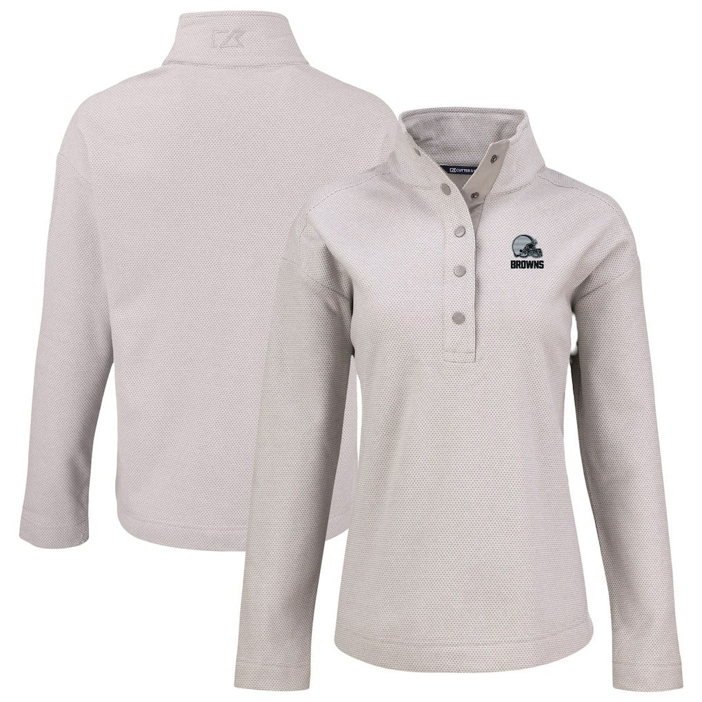 Cleveland Browns Cutter & Buck Women's Hunts Point Eco Textured Fleece Recycled Quarter-Snap Pullover Gray - NFL