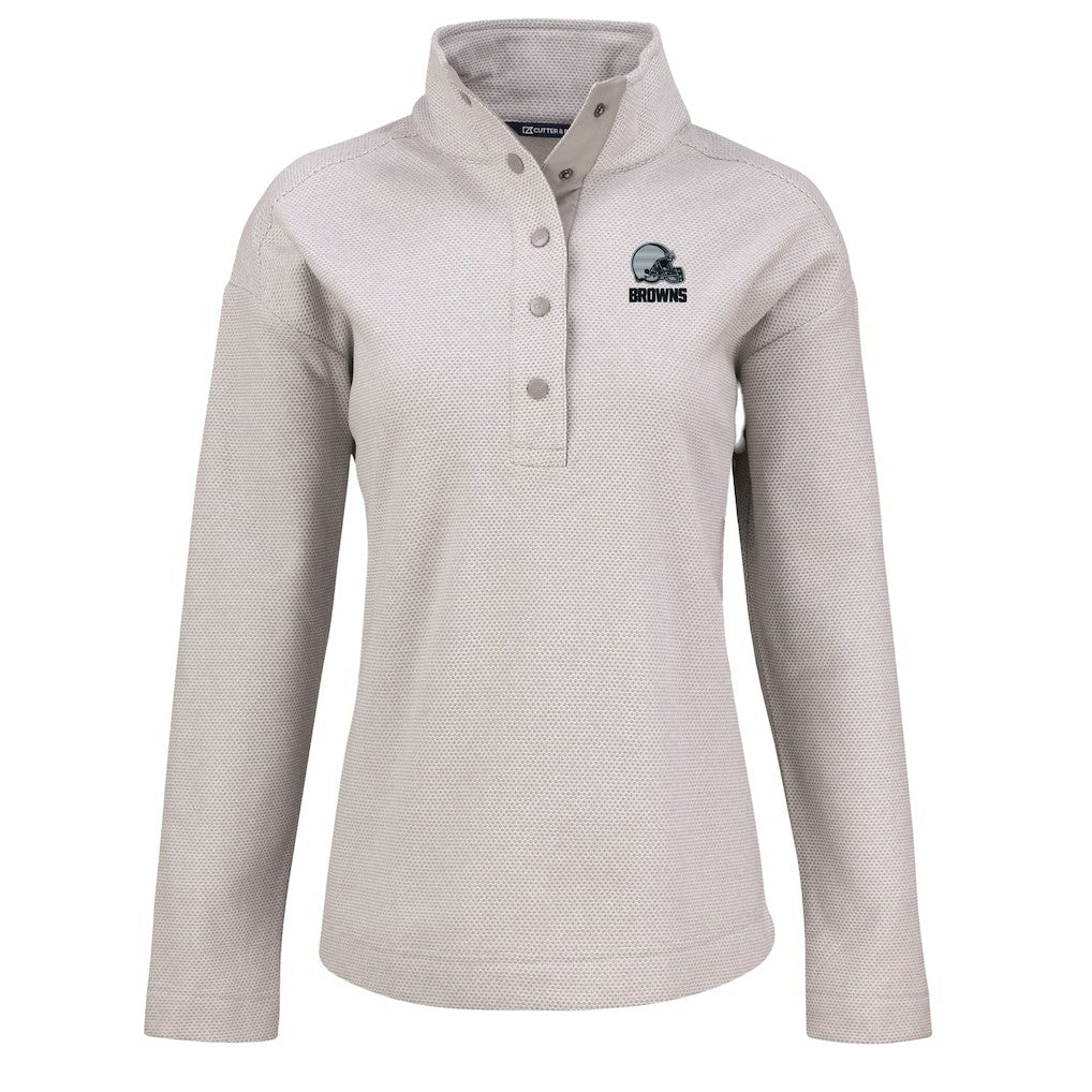 Cleveland Browns Cutter & Buck Women's Hunts Point Eco Textured Fleece Recycled Quarter-Snap Pullover Gray - NFL