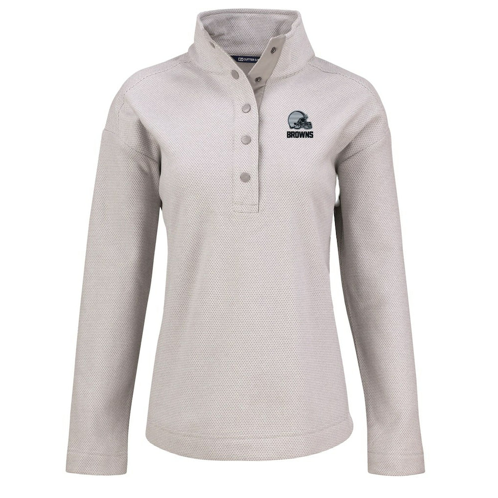 Cleveland Browns Cutter & Buck Women's Hunts Point Eco Textured Fleece Recycled Quarter-Snap Pullover Gray - NFL