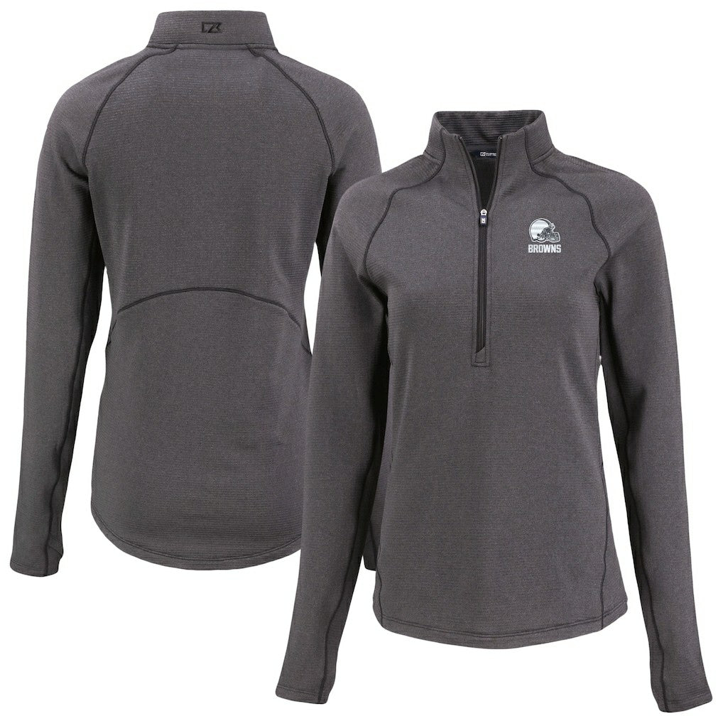 Cleveland Browns Cutter & Buck Women's Peshastin Eco Fleece Recycled Half-Zip Pullover Top Heather Black - NFL