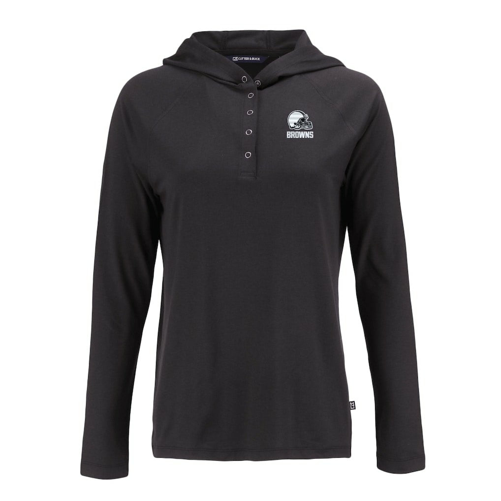 Cleveland Browns Cutter & Buck Women's Coastline Epic Comfort Eco Recycled Quarter-Snap Long Sleeve Hoodie T-Shirt Black - NFL