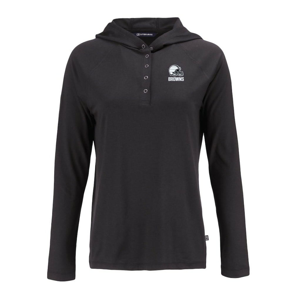 Cleveland Browns Cutter & Buck Women's Coastline Epic Comfort Eco Recycled Quarter-Snap Long Sleeve Hoodie T-Shirt Black - NFL