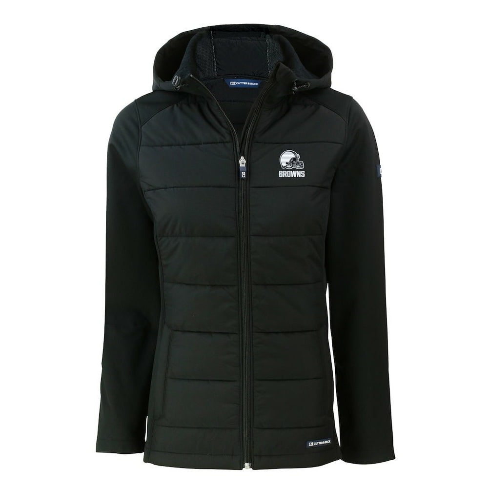 Cleveland Browns Cutter & Buck Women's Evoke Hybrid Eco Softshell Recycled Full-Zip Hooded Jacket Black - NFL