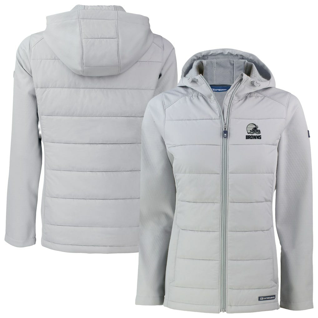 Cleveland Browns Cutter & Buck Women's Evoke Hybrid Eco Softshell Recycled Full-Zip Hooded Jacket Gray - NFL