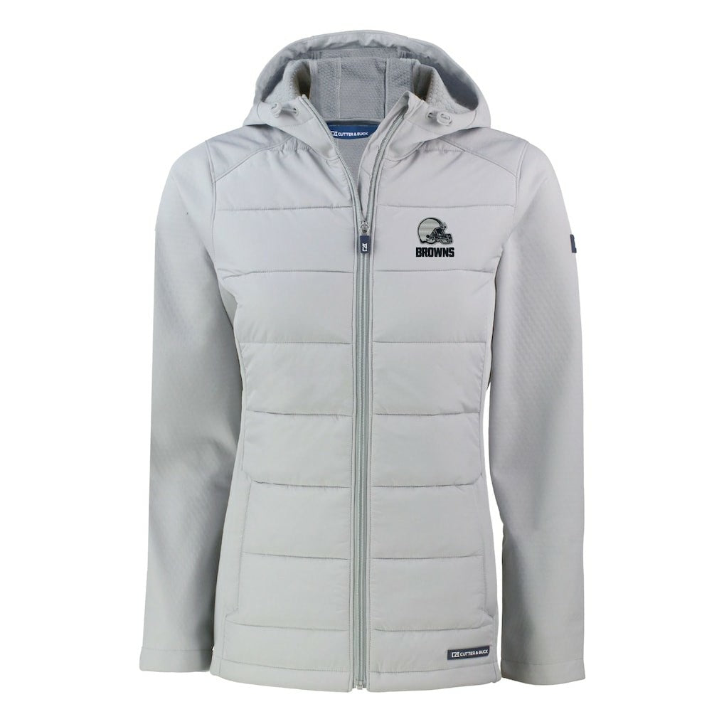 Cleveland Browns Cutter & Buck Women's Evoke Hybrid Eco Softshell Recycled Full-Zip Hooded Jacket Gray - NFL