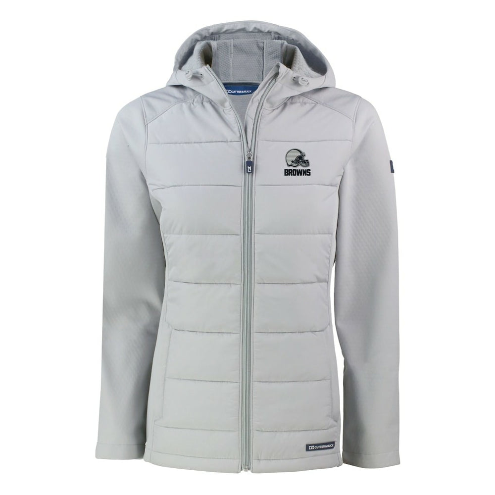 Cleveland Browns Cutter & Buck Women's Evoke Hybrid Eco Softshell Recycled Full-Zip Hooded Jacket Gray - NFL