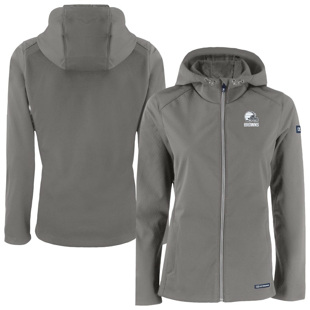 Cleveland Browns Cutter & Buck Women's Evoke Eco Softshell Recycled Full-Zip Hoodie Jacket Gray - NFL
