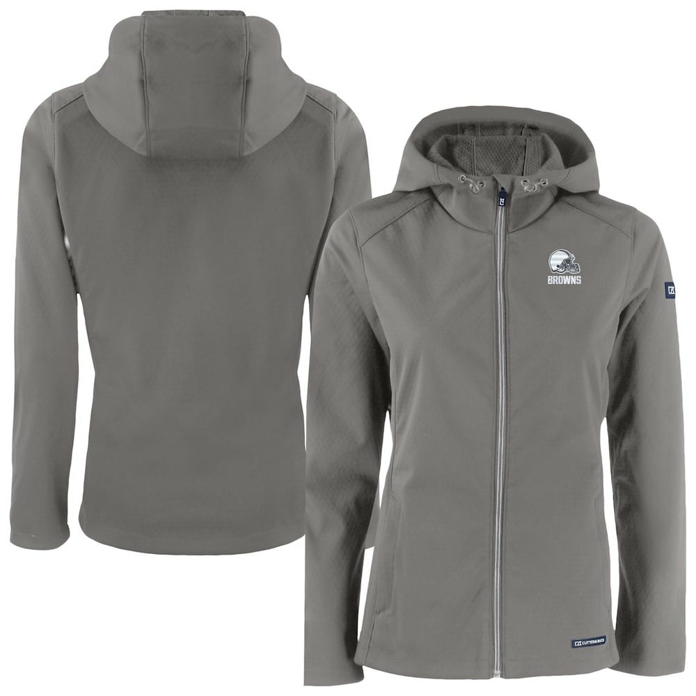 Cleveland Browns Cutter & Buck Women's Evoke Eco Softshell Recycled Full-Zip Hoodie Jacket Gray - NFL