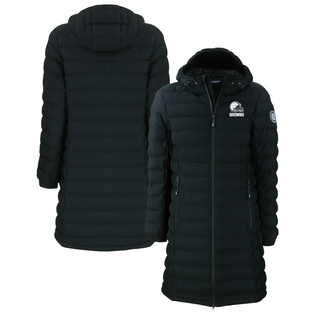 Cleveland Browns Cutter & Buck Women's Mission Ridge Repreve Eco Insulated Full-Zip Hoodie Long Puffer Jacket Black - NFL