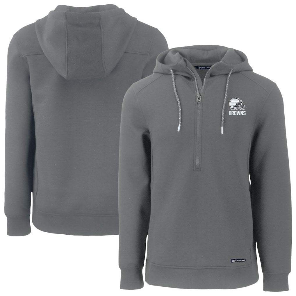 Cleveland Browns Cutter & Buck Roam Eco Recycled Half-Zip Pullover Hoodie Gray - NFL
