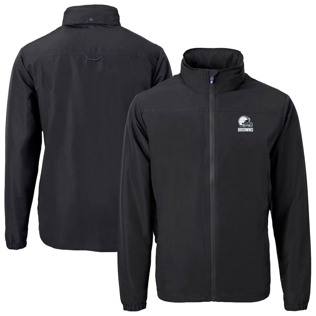 Cleveland Browns Cutter & Buck Charter Eco Recycled Full-Zip Hoodie Jacket Black - NFL