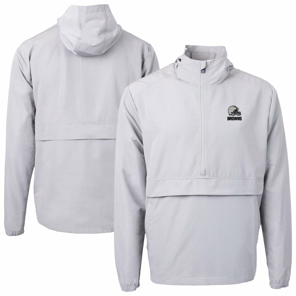 Cleveland Browns Cutter & Buck Charter Eco Recycled Anorak Half-Zip Hoodie Jacket Gray - NFL