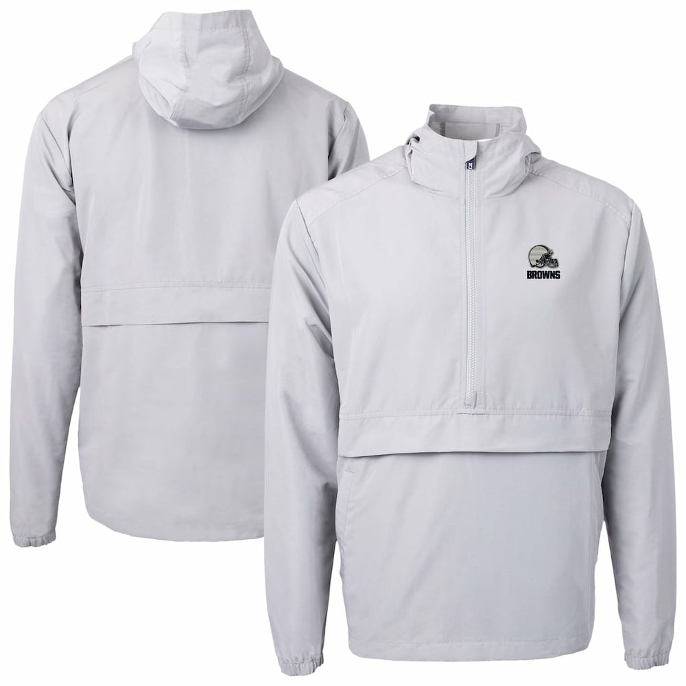 Cleveland Browns Cutter & Buck Charter Eco Recycled Anorak Half-Zip Hoodie Jacket Gray - NFL