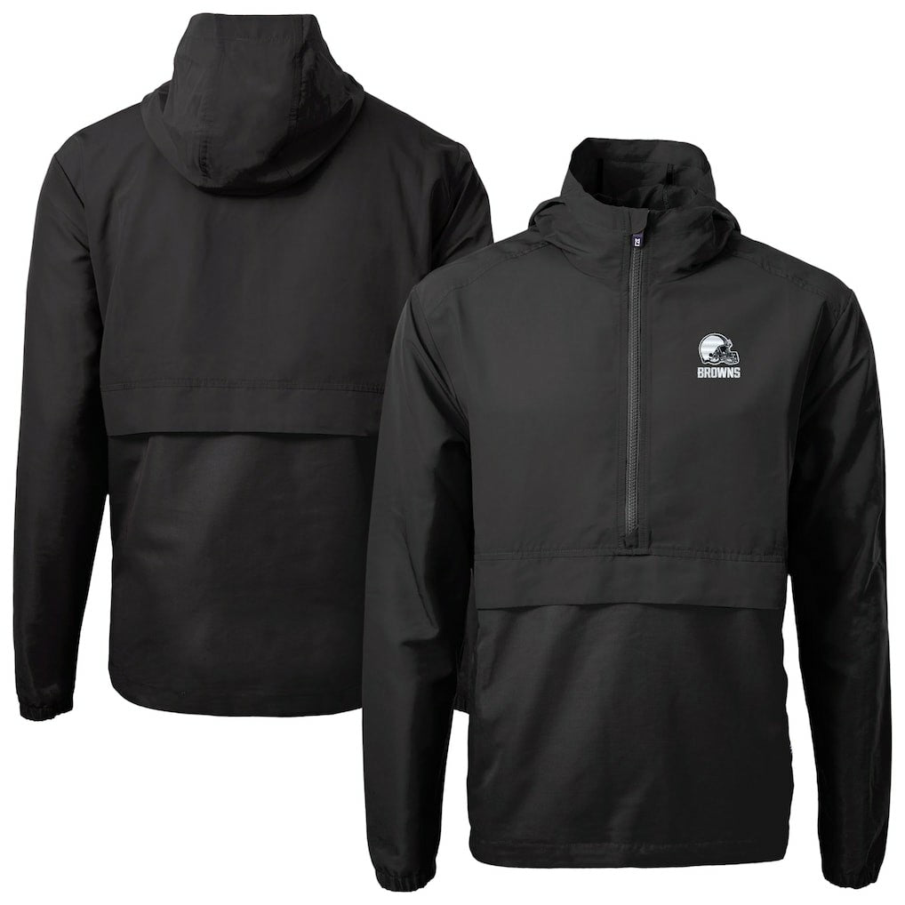 Cleveland Browns Cutter & Buck Charter Eco Recycled Anorak Half-Zip Hoodie Jacket Black - NFL
