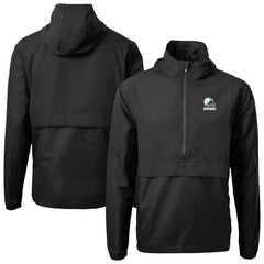 Cleveland Browns Cutter & Buck Charter Eco Recycled Anorak Half-Zip Hoodie Jacket Black - NFL