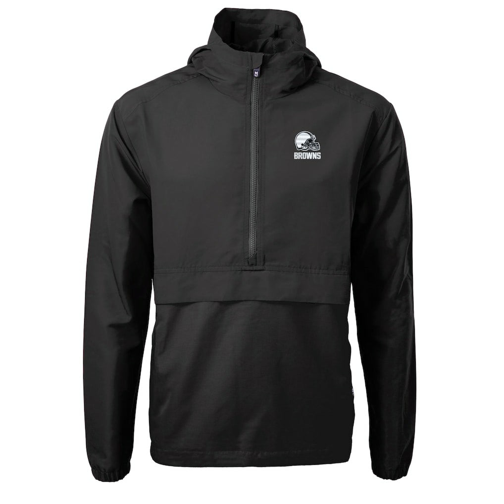 Cleveland Browns Cutter & Buck Charter Eco Recycled Anorak Half-Zip Hoodie Jacket Black - NFL