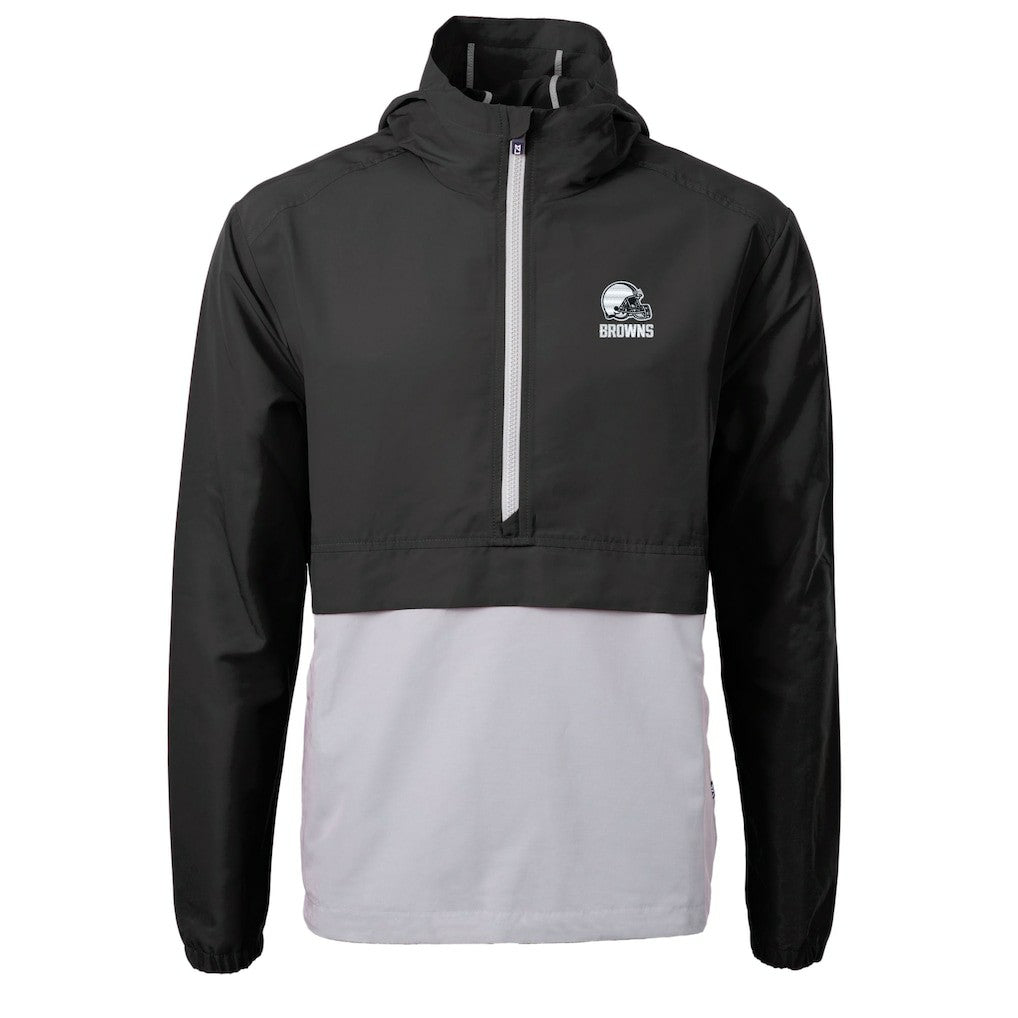 Cleveland Browns Cutter & Buck Charter Eco Recycled Anorak Half-Zip Hoodie Jacket Black - NFL