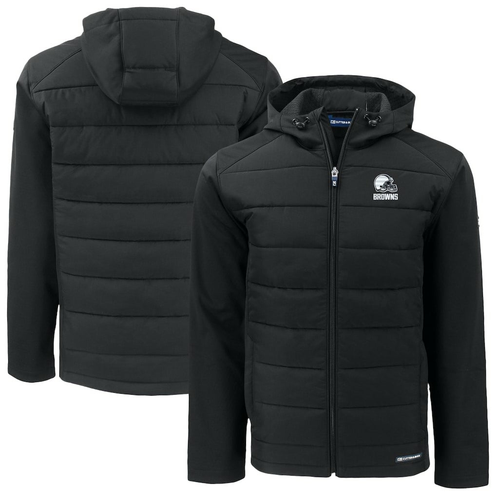 Cleveland Browns Cutter & Buck Evoke Hybrid Eco Softshell Recycled Full-Zip Hooded Jacket Black - NFL