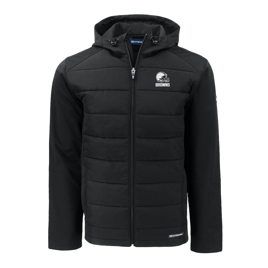 Cleveland Browns Cutter & Buck Evoke Hybrid Eco Softshell Recycled Full-Zip Hooded Jacket Black - NFL