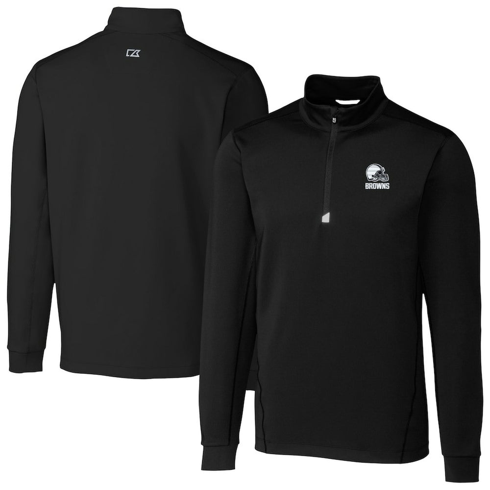 Cleveland Browns Cutter & Buck Big & Tall Traverse Stretch Eco Quarter-Zip Pullover Top Black - NFL