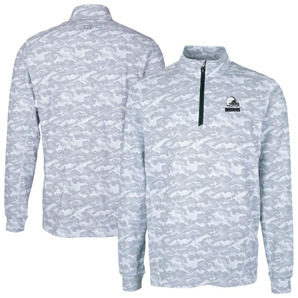 Cleveland Browns Cutter & Buck Big & Tall Traverse Stretch Eco Camo Print Quarter-Zip Top Charcoal - NFL