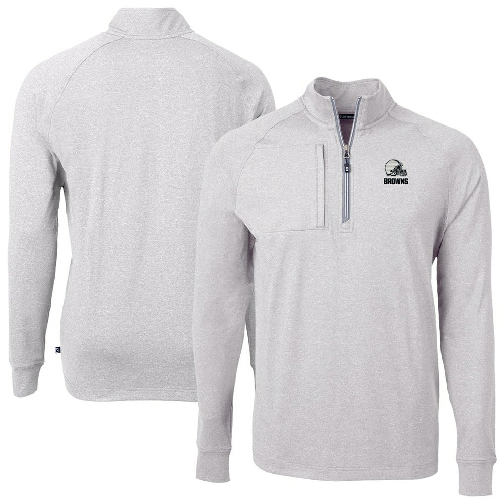 Cleveland Browns Cutter & Buck Big & Tall Adapt Eco Knit Quarter-Zip Top Heather Gray - NFL