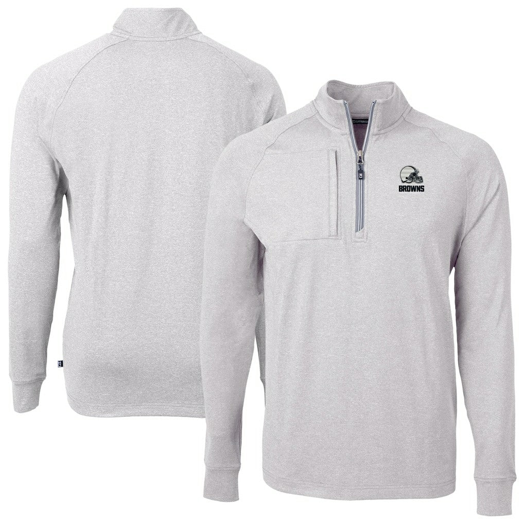 Cleveland Browns Cutter & Buck Big & Tall Adapt Eco Knit Quarter-Zip Top Heather Gray - NFL