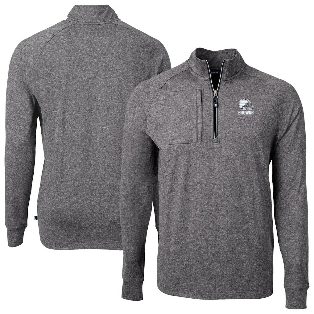 Cleveland Browns Cutter & Buck Big & Tall Adapt Eco Knit Quarter-Zip Top Heather Black - NFL