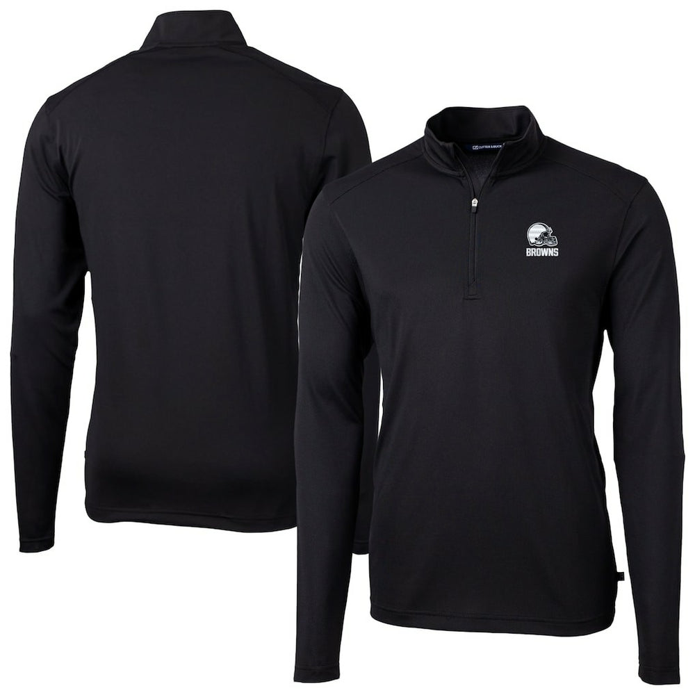Cleveland Browns Cutter & Buck Big & Tall Virtue Eco Pique Recycled Quarter-Zip Pullover Top Black - NFL