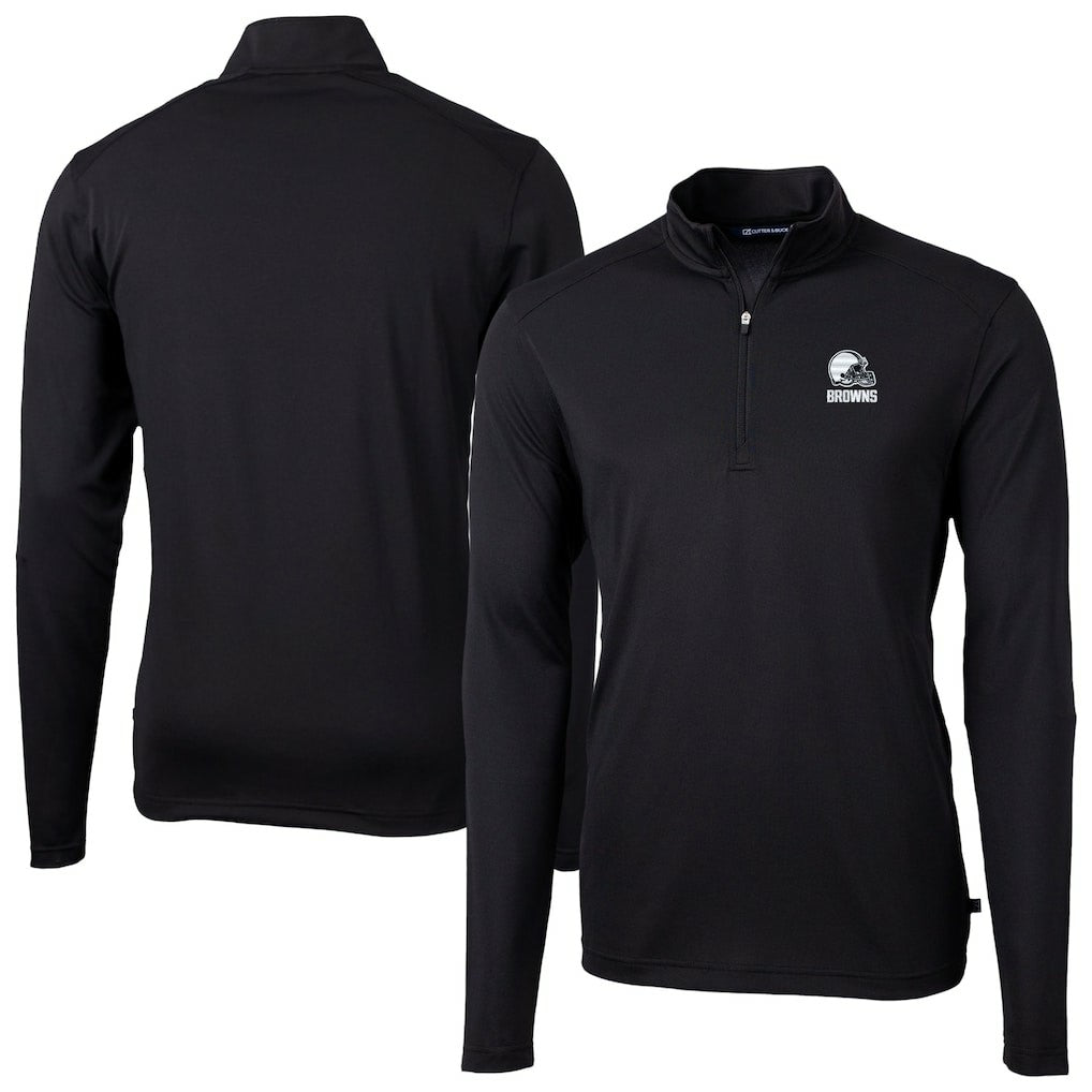 Cleveland Browns Cutter & Buck Big & Tall Virtue Eco Pique Recycled Quarter-Zip Pullover Top Black - NFL