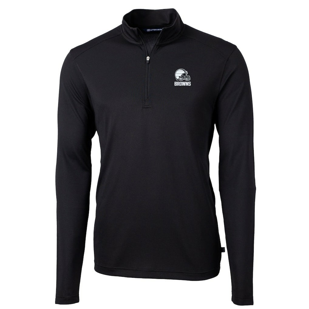 Cleveland Browns Cutter & Buck Big & Tall Virtue Eco Pique Recycled Quarter-Zip Pullover Top Black - NFL