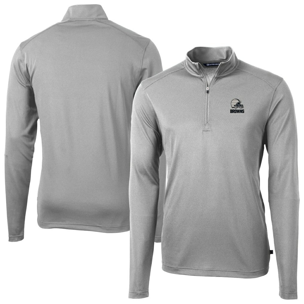 Cleveland Browns Cutter & Buck Big & Tall Virtue Eco Pique Recycled Quarter-Zip Pullover Top Gray - NFL