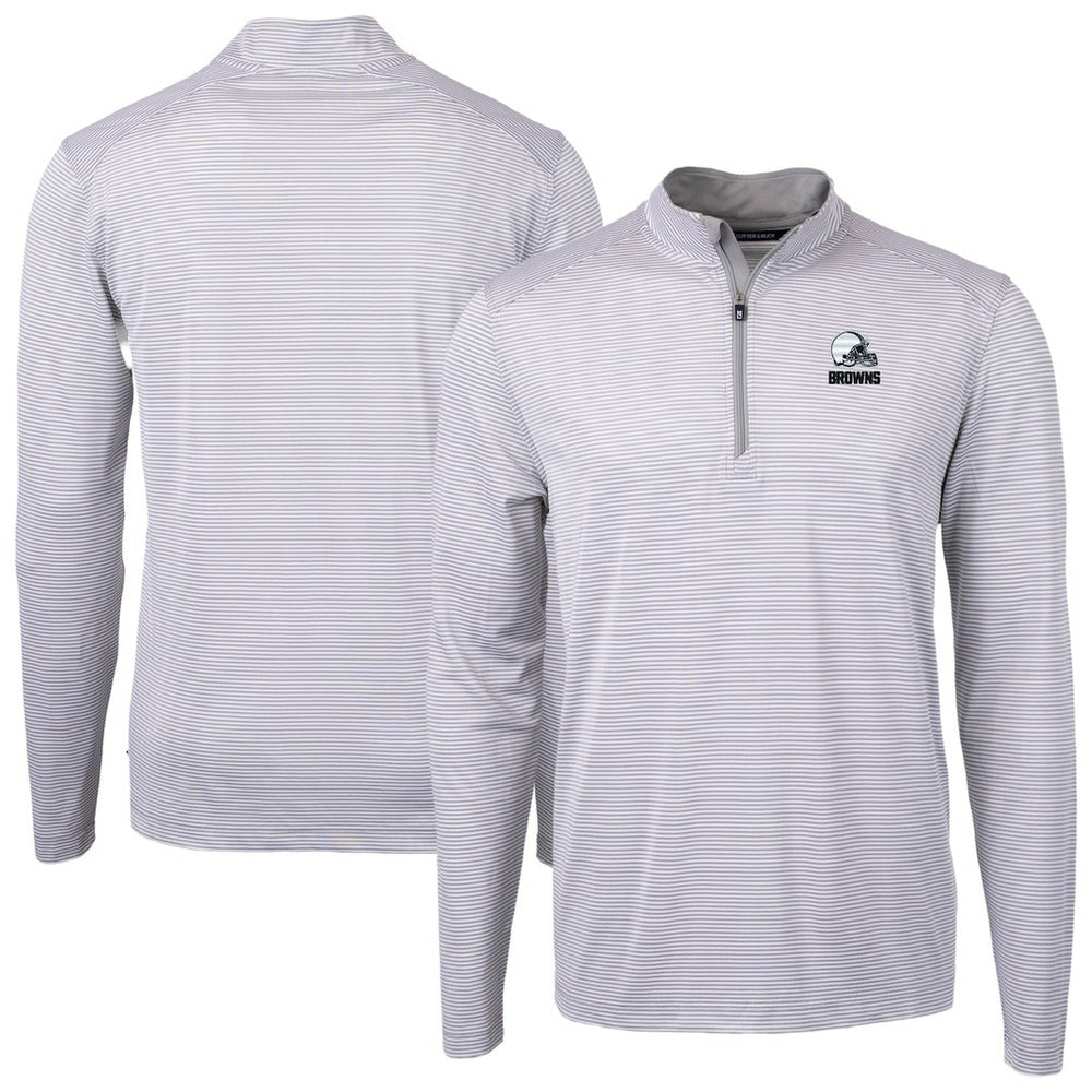 Cleveland Browns Cutter & Buck Big & Tall Virtue Eco Pique Micro Stripe Recycled Quarter-Zip Pullover Top Gray - NFL