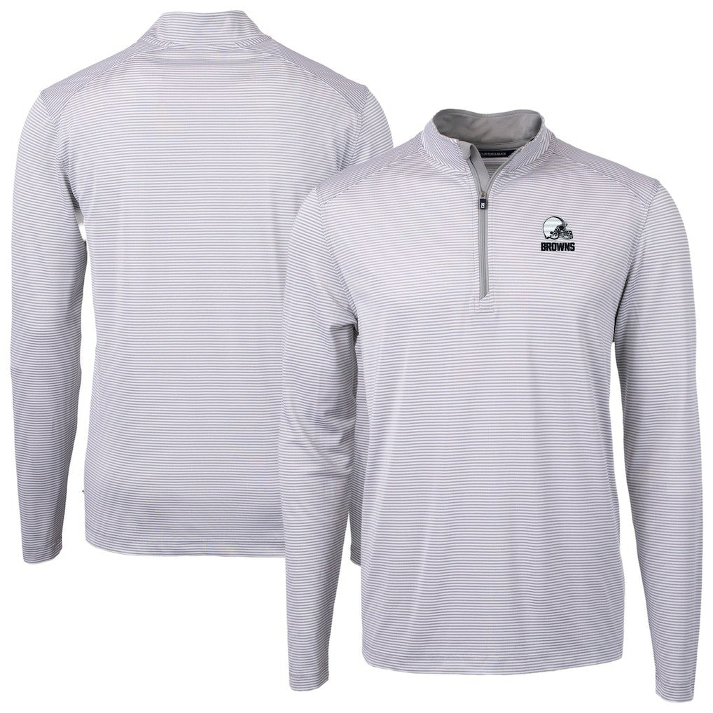Cleveland Browns Cutter & Buck Big & Tall Virtue Eco Pique Micro Stripe Recycled Quarter-Zip Pullover Top Gray - NFL