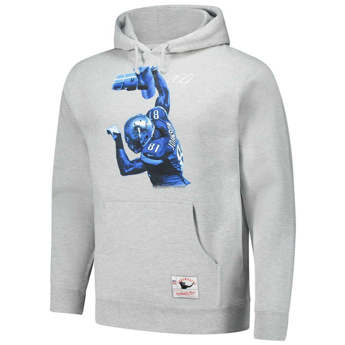 Calvin Johnson Detroit Lions Hall of Fame Player Graphic Pullover Hoodie Heather Gray - Mitchell & Ness