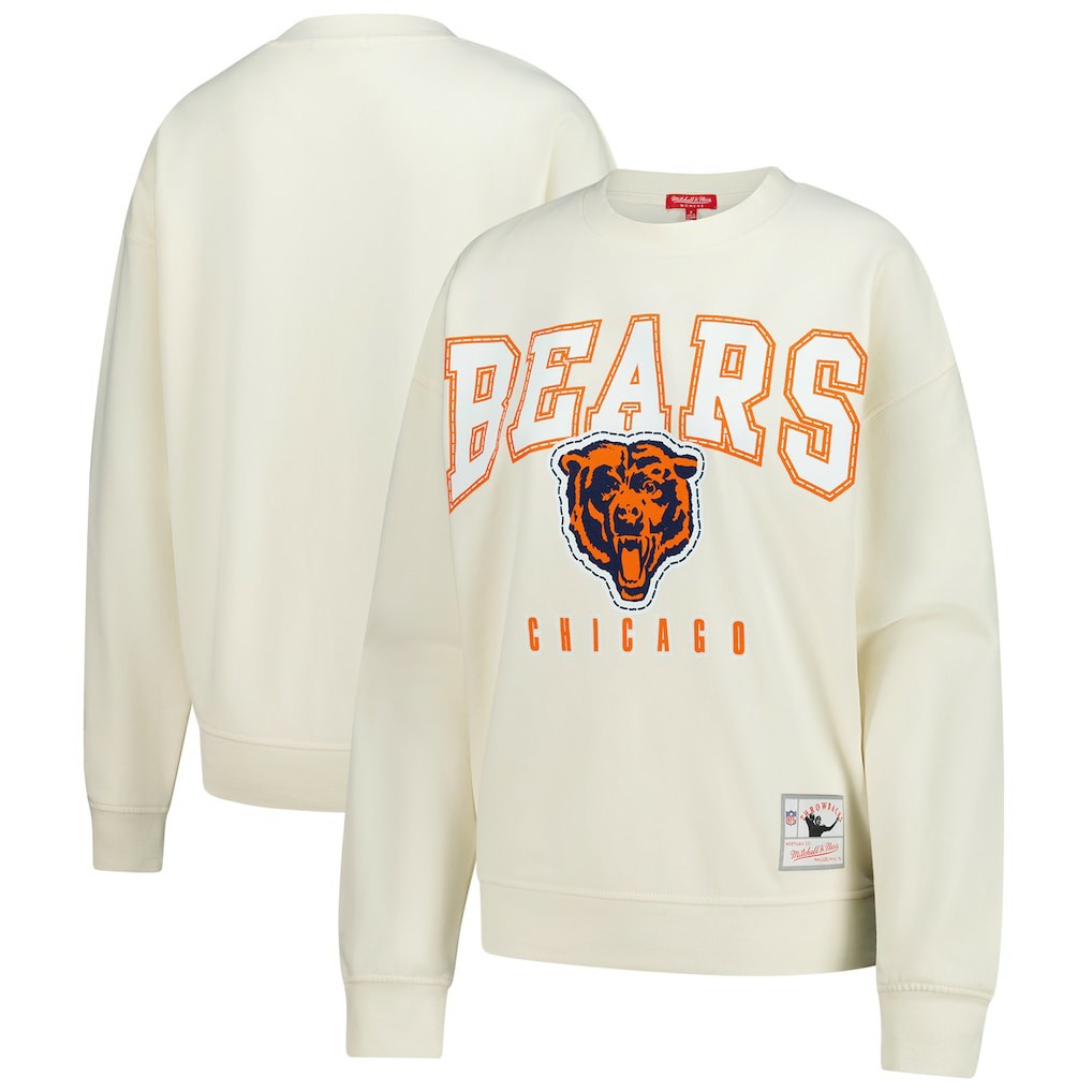Chicago Bears Women's Fandom Fleece Pullover Sweatshirt Cream - Mitchell & Ness