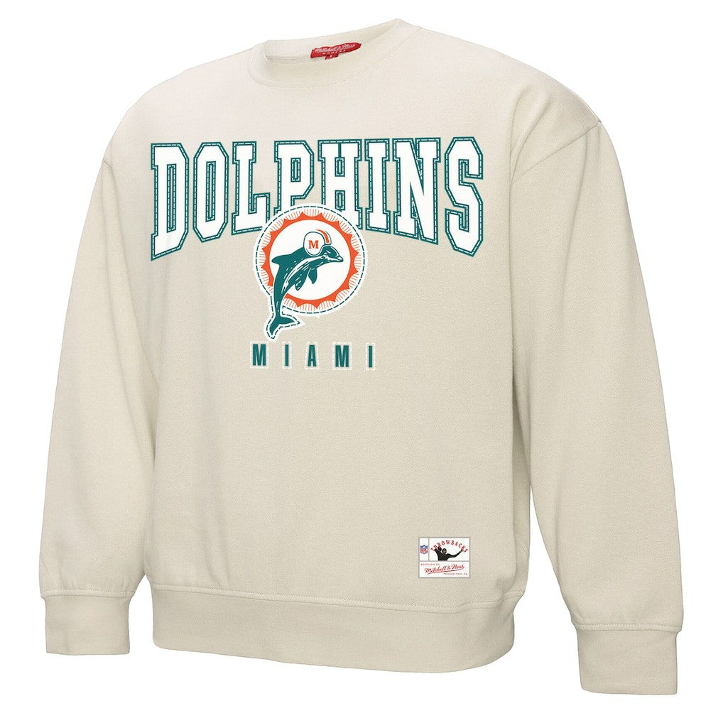 Miami Dolphins Women's Fandom Fleece Pullover Sweatshirt Cream - Mitchell & Ness