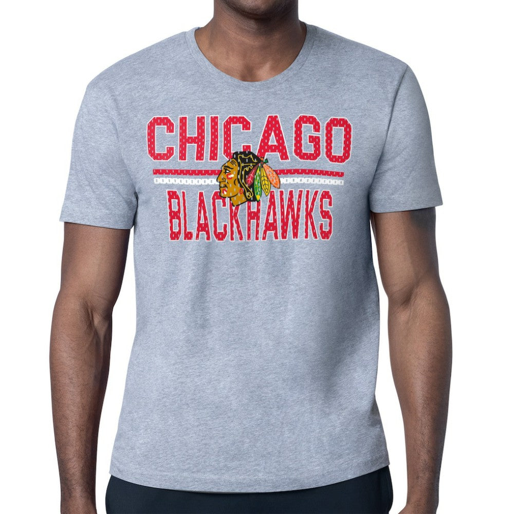 Chicago Blackhawks Starter Mesh Look Team Name T-Shirt Heather Gray