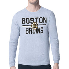 Boston Bruins Starter Mesh Look Team Name Logo Long Sleeve T-Shirt Heather Gray