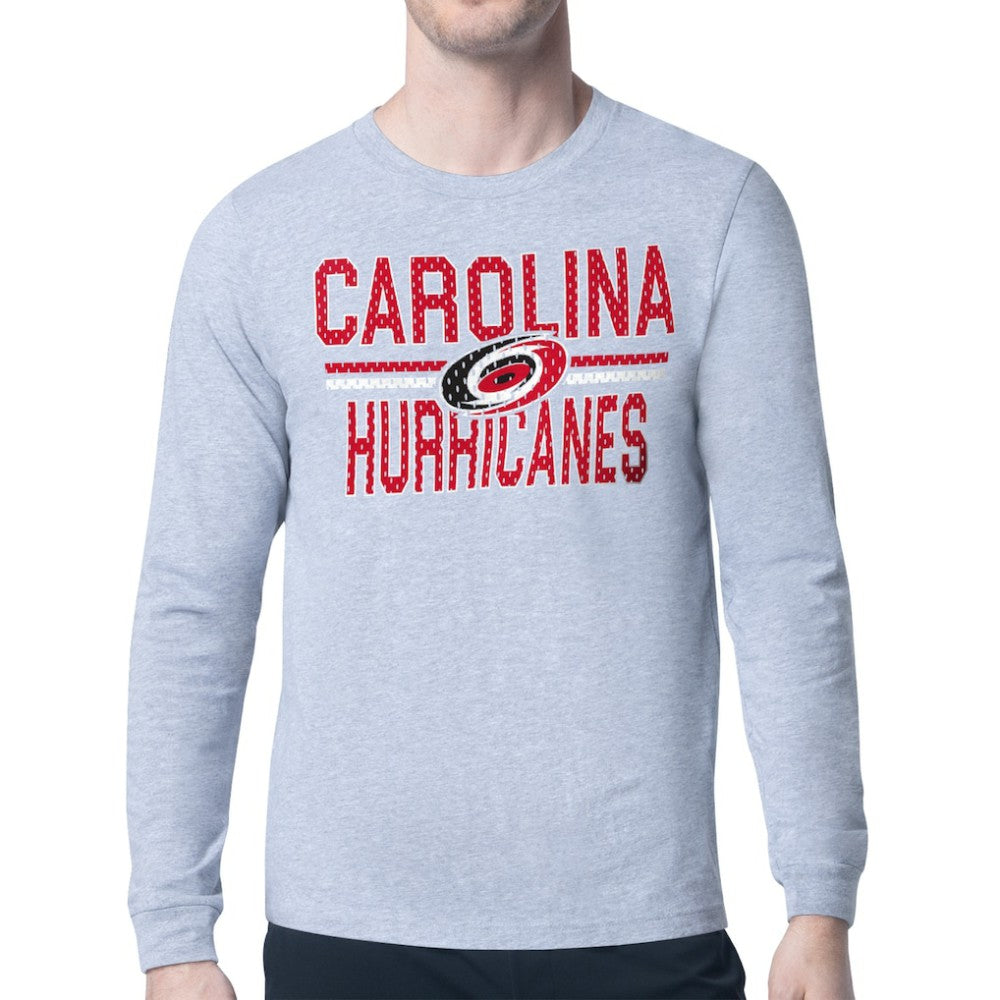 Carolina Hurricanes - Starter Mesh Look Team Name Logo Long Sleeve T-Shirt Heather Gray