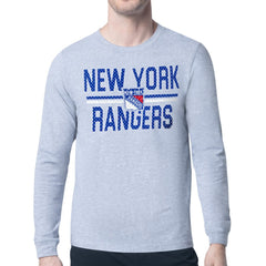New York Rangers Starter Mesh Look Team Name Logo Long Sleeve T-Shirt Heather Gray