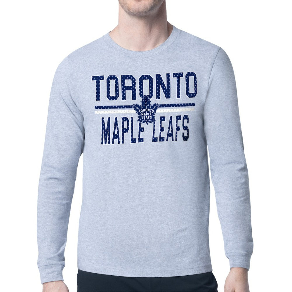 Toronto Maple Leafs - Starter Mesh Look Team Name Logo Long Sleeve T-Shirt Heather Gray