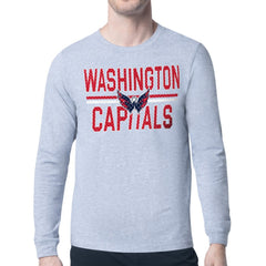 Washington Capitals Starter Mesh Look Team Name Logo Long Sleeve T-Shirt Heather Gray