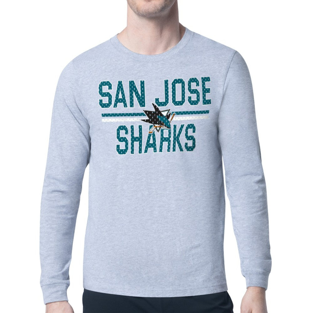 San Jose Sharks - Starter Mesh Look Team Name Logo Long Sleeve T-Shirt Heather Gray