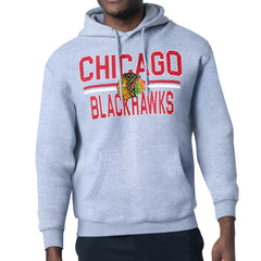 Chicago Blackhawks Starter Mesh Look Team Name Logo Tri-Blend Pullover Hoodie Heather Gray