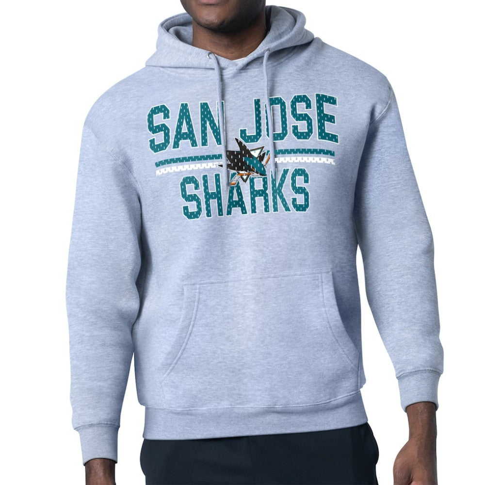 San Jose Sharks - Starter Mesh Look Team Name Logo Tri-Blend Pullover Hoodie Heather Gray